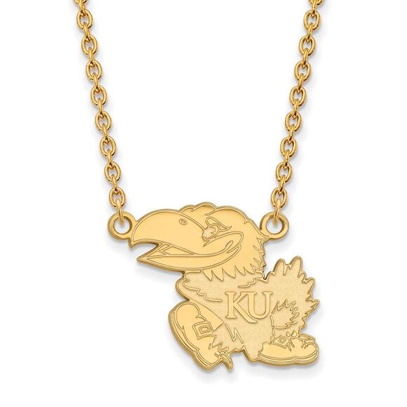 14k Gold Plated Silver U of Kansas Large Jayhawk Pendant Necklace
